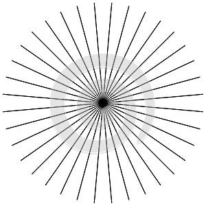 Radial, radiating straight thin lines. Circular black and white photo