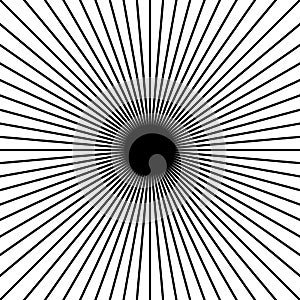 Radial, radiating straight thin lines. Circular black and white