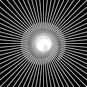 Radial, radiating straight thin lines. Circular black and white