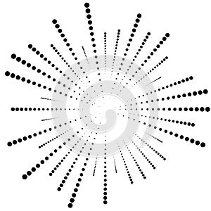 Radial random dots lines. Dotted, speckle lines circular