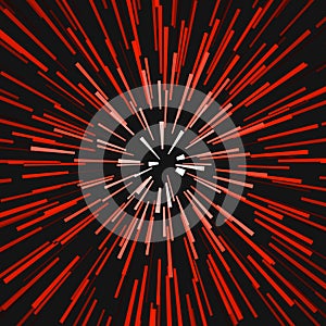 Radial red concentric particles on black background Sun ray or star burst element Zoom effect Square fight stamp for card Space