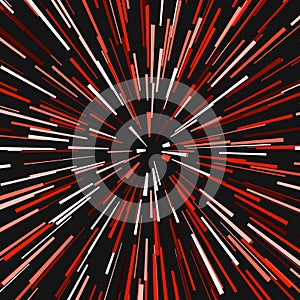 Radial red concentric particles on black background Sun ray or star burst element Zoom effect Square fight stamp for card Space