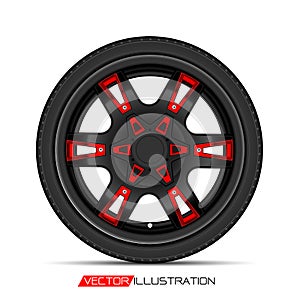 Radial red gray car tire wheel on white background vector.