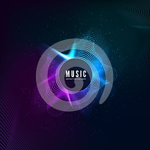 Radial sound wave curve with light particles. Colorful equalizer background. Abstract colorful cover for music poster and banner.