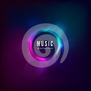 Radial sound wave curve with light particles. Colorful equalizer visualisation. Abstract colorful cover for music poster