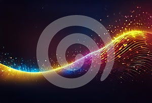 Radial sound wave curve with light particles. Colorful equalizer visualisation. Abstract colorful cover for music poster and