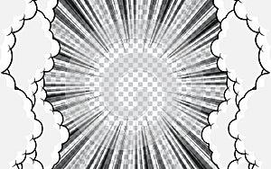 Radial speed lines background for comic books. Monochrome explosion background. Vector illustration