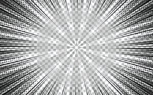 Radial speed lines background for comic books. Monochrome explosion background. Vector illustration