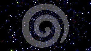 Radial three-color particles that emit light. An orbit that gathers from the outside to the center