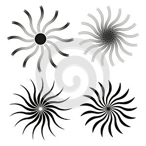 Radial twisted motif, abstract graphic. Editable vector.