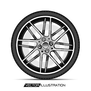 Radial wheel car alloy with tire on white background vector.