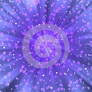 Radial White Music Notes and Pink Hearts in Purple Background