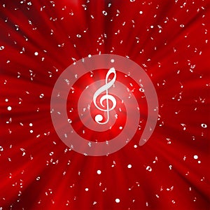Radial White Music Notes in Red Background