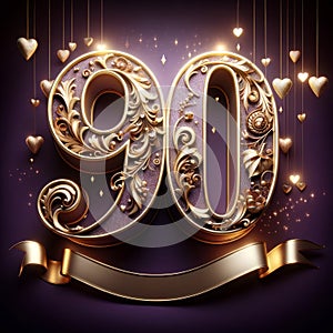 Radiant 90th Celebration with Ornate Golden Number