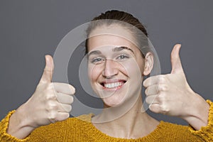 Radiant approval concept,woman photo
