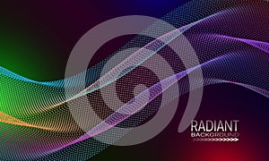 Radiant background design with multicoloured dots and lines stream. Abstract banner template