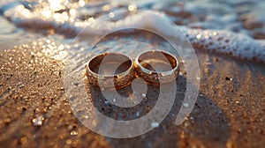 Radiant Beach Wedding: Eternal Love Shines Through Gleaming Rings