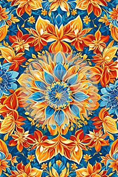 A radiant beauty of floral pattern art, explosion of vibrant blooms and blossoms, colorful petals, lush folliage, flower design