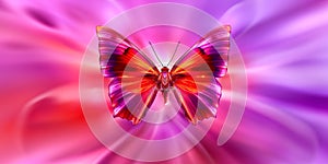 Radiant butterfly with fiery wings hovers over a swirling vortex of purple. photo