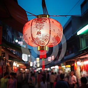 Radiant Chinese Lantern in Vibrant Street Market