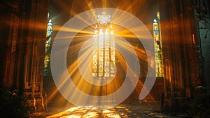 Radiant Church: Sunbeams Illuminate Stained Glass Window