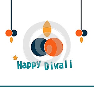 Radiant Diwali Wishes: Colorful Diya Typography on White background with a orange star on happy Diwali text