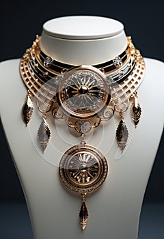 Radiant elegance: an opulent portrayal of luxury embodied in a captivating necklace, exuding sophistication, glamour