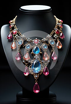 Radiant elegance: an opulent portrayal of luxury embodied in a captivating necklace, exuding sophistication, glamour