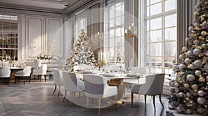 luxury dining room with christmas decoration by day.