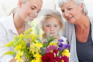 Radiant family with flowers