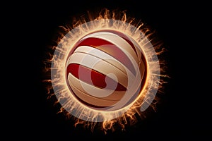 Radiant fireball volleyball symbolizing passion and intensity on black