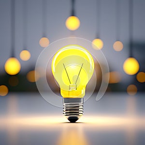 Radiant Innovation: Yellow Lightbulb with Glowing and White Ring for Creative Thinking Idea Concept - 3D Render