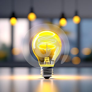 Radiant Innovation: Yellow Lightbulb with Glowing and White Ring for Creative Thinking Idea Concept - 3D Render