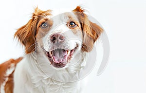 Radiant Joy: A Brown and White Dog's Delightful Smile Against White Generative AI