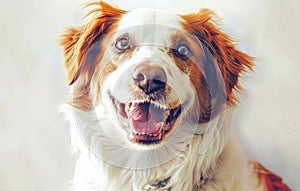 Radiant Joy: A Brown and White Dog's Delightful Smile Against White Generative AI