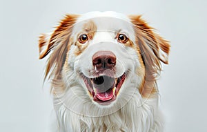 Radiant Joy: A Brown and White Dog's Delightful Smile Against White Generative AI