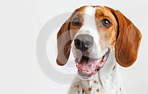 Radiant Joy: A Brown and White Dog's Delightful Smile Against White Generative AI