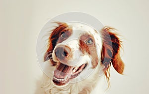 Radiant Joy: A Brown and White Dog's Delightful Smile Against White Generative AI