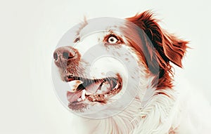 Radiant Joy: A Brown and White Dog's Delightful Smile Against White Generative AI