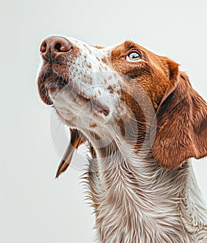 Radiant Joy: A Brown and White Dog's Delightful Smile Against White Generative AI