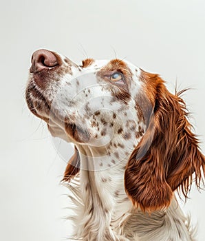 Radiant Joy: A Brown and White Dog's Delightful Smile Against White Generative AI