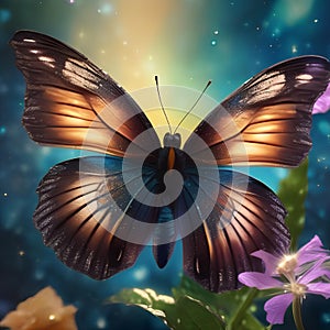 A radiant, nebula-born butterfly with wings that emit cosmic energy, fluttering through the astral garden3