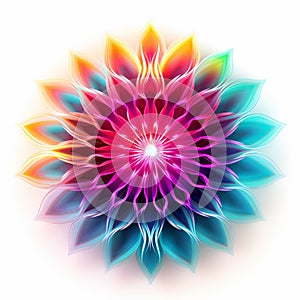 Radiant Neon Flower: Abstract Vector Composition On White Background