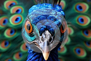 Radiant Peacock bird closeup. Generate Ai