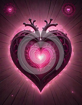 Radiant, Pink Heart With Dark, Branch Like Structures, Generative AI