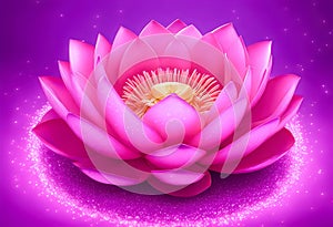 Radiant Pink Lotus Flower on a Sparkling Purple Background