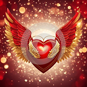 Radiant Red Heart with Golden Wings: Angelic Love Symbol