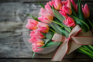 Radiant Romance: A Vibrant Bouquet of Pink Tulips and Love-Lette