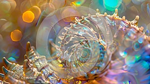 Radiant Shimmering Sea Shell on Vivid Bokeh Background