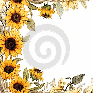 Radiant Sunflower Border Framed in Light